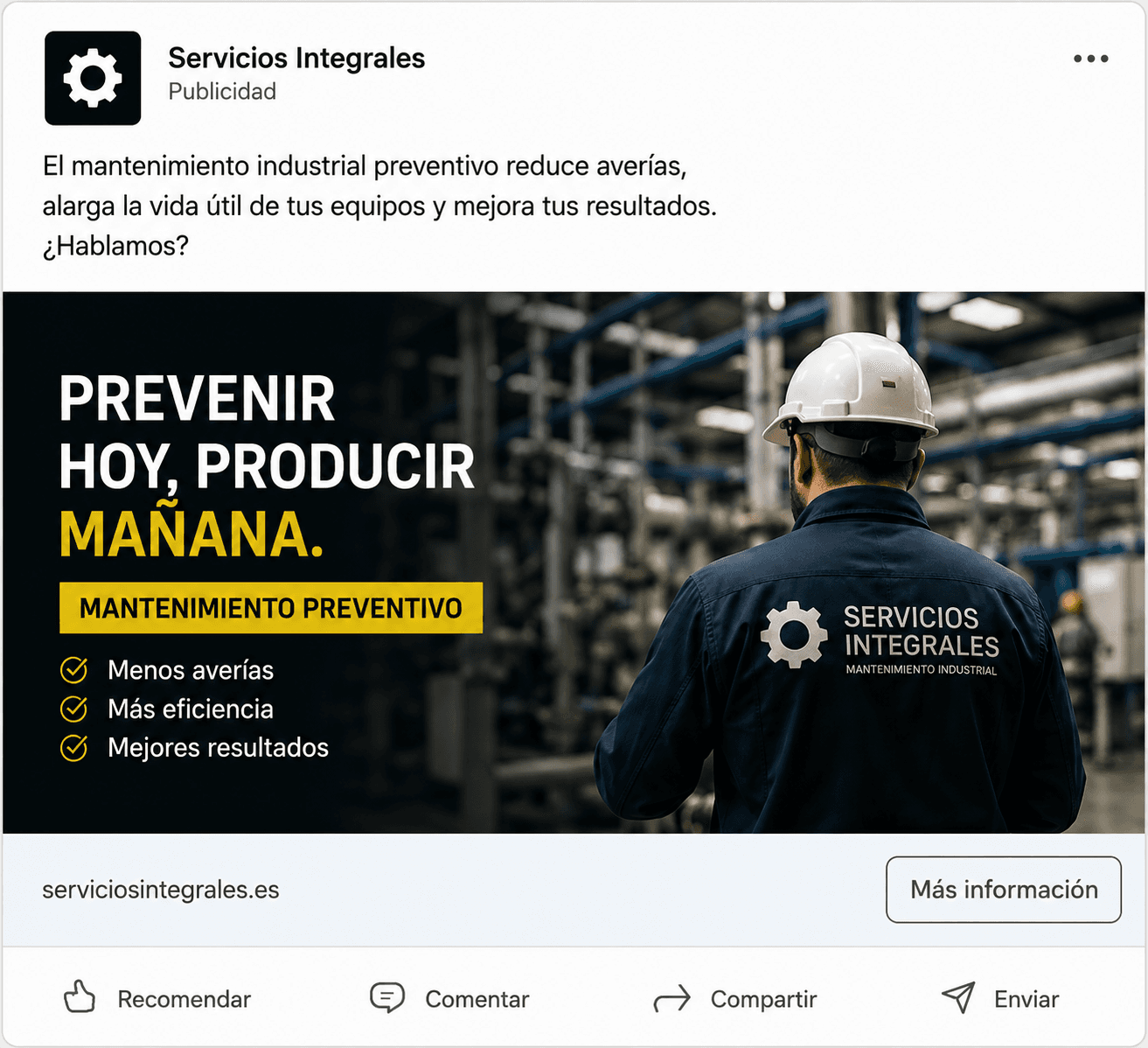 Anuncio de mantenimiento preventivo para Servicios Integrales